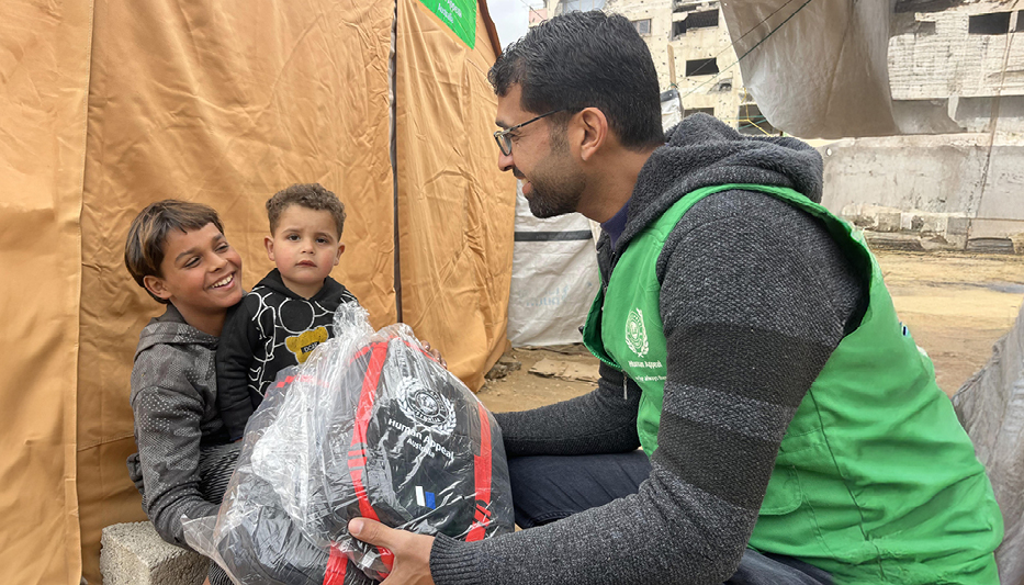 Emergency relief supplies being distributed to displaced families